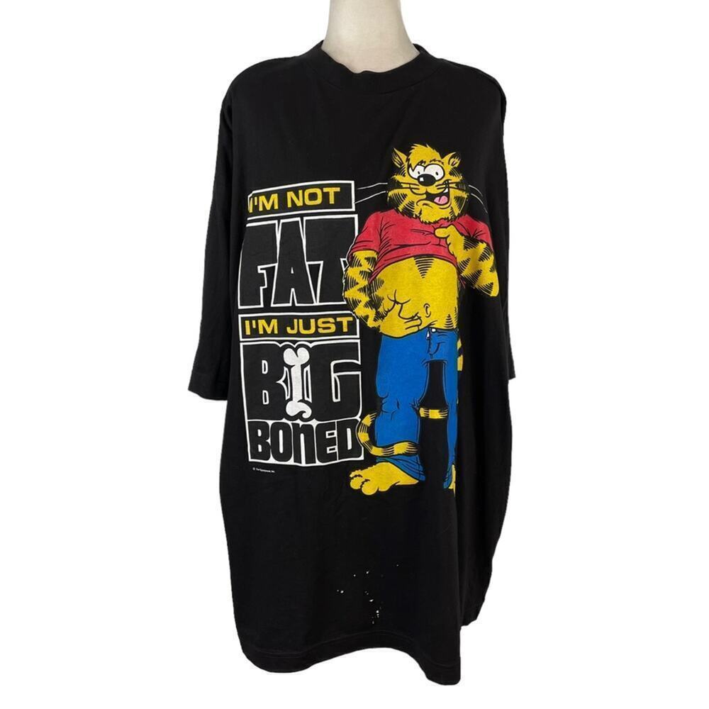 VTG 90s Sun Sportswear Novelty Cat T-shirt Tee I'm Not Fat I'm Just Big Boned